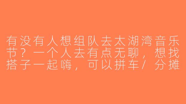 有没有人想组队去太湖湾音乐节？一个人去有点无聊，想找搭子一起嗨，可以拼车/分摊住宿，偏好摇滚和电子乐，时间合适的dd！