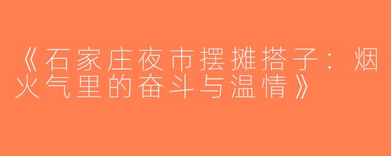 《石家庄夜市摆摊搭子：烟火气里的奋斗与温情》