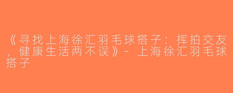 《寻找上海徐汇羽毛球搭子：挥拍交友，健康生活两不误》-上海徐汇羽毛球搭子