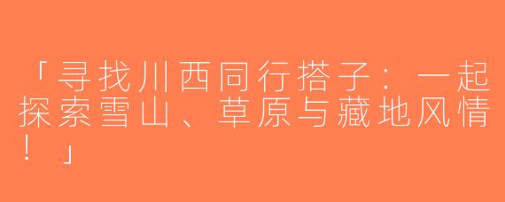「寻找川西同行搭子：一起探索雪山、草原与藏地风情！」