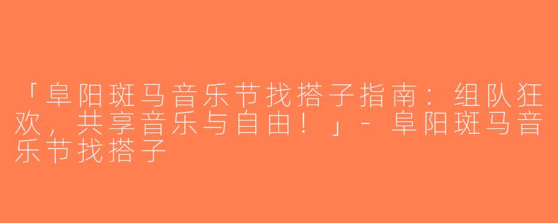 「阜阳斑马音乐节找搭子指南：组队狂欢，共享音乐与自由！」-阜阳斑马音乐节找搭子