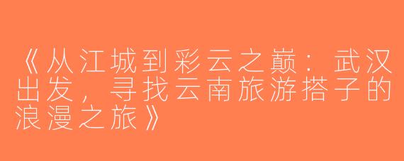 《从江城到彩云之巅：武汉出发，寻找云南旅游搭子的浪漫之旅》