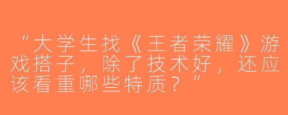 “大学生找《王者荣耀》游戏搭子，除了技术好，还应该看重哪些特质？”