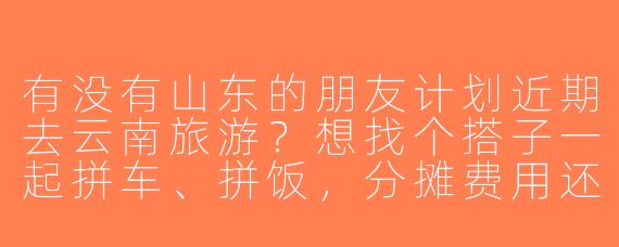有没有山东的朋友计划近期去云南旅游？想找个搭子一起拼车、拼饭，分摊费用还能互相拍照，时间灵活可商量！