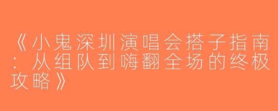 《小鬼深圳演唱会搭子指南：从组队到嗨翻全场的终极攻略》