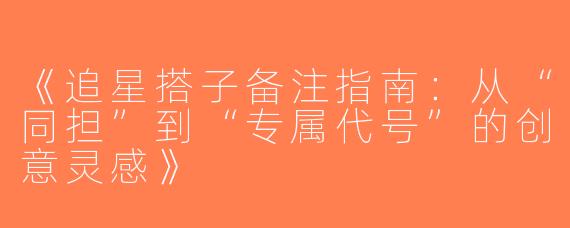 《追星搭子备注指南：从“同担”到“专属代号”的创意灵感》