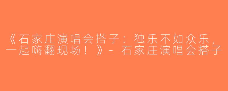 《石家庄演唱会搭子：独乐不如众乐，一起嗨翻现场！》-石家庄演唱会搭子