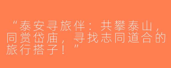 “泰安寻旅伴：共攀泰山，同赏岱庙，寻找志同道合的旅行搭子！”