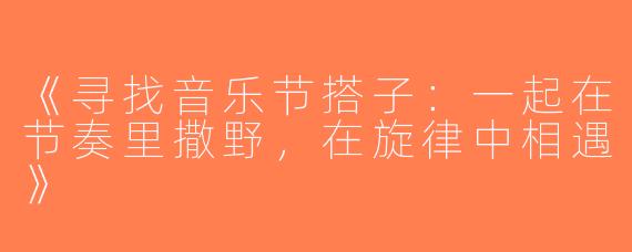 《寻找音乐节搭子：一起在节奏里撒野，在旋律中相遇》
