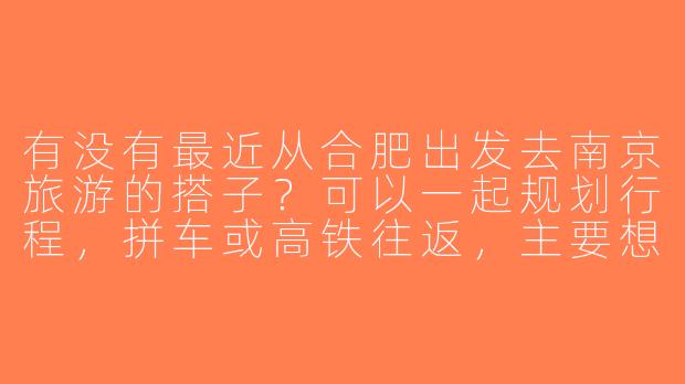 有没有最近从合肥出发去南京旅游的搭子？可以一起规划行程，拼车或高铁往返，主要想逛景点、吃美食，周末两天一夜，时间灵活~-合肥去南京旅游搭子