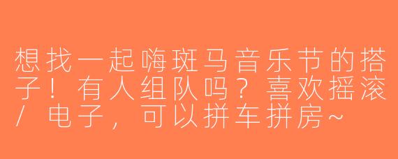 想找一起嗨斑马音乐节的搭子！有人组队吗？喜欢摇滚/电子，可以拼车拼房~