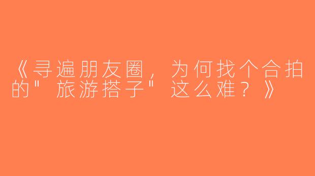 《寻遍朋友圈，为何找个合拍的