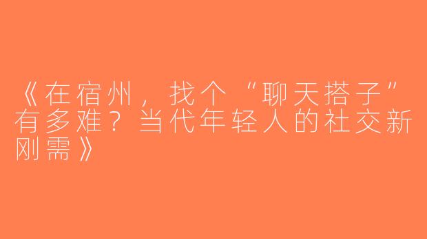 《在宿州，找个“聊天搭子”有多难？当代年轻人的社交新刚需》