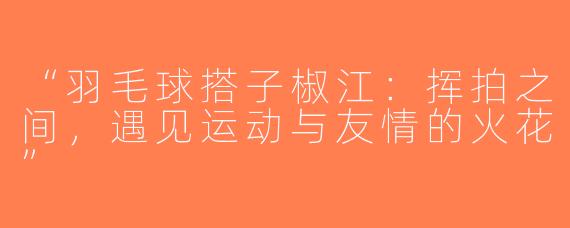 “羽毛球搭子椒江：挥拍之间，遇见运动与友情的火花”