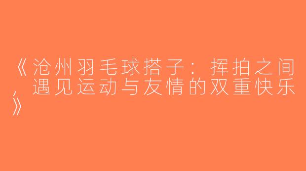 《沧州羽毛球搭子：挥拍之间，遇见运动与友情的双重快乐》