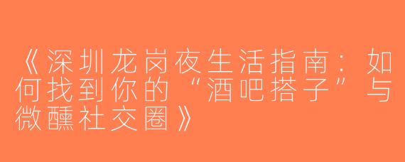 《深圳龙岗夜生活指南：如何找到你的“酒吧搭子”与微醺社交圈》