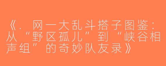 《.网一大乱斗搭子图鉴：从“野区孤儿”到“峡谷相声组”的奇妙队友录》