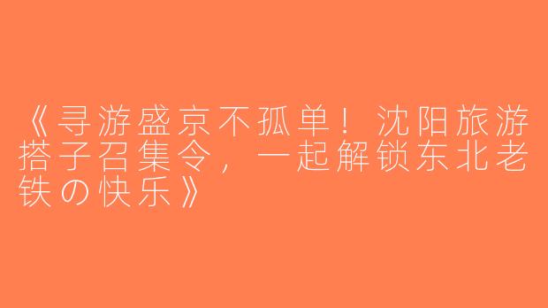 《寻游盛京不孤单！沈阳旅游搭子召集令，一起解锁东北老铁の快乐》
