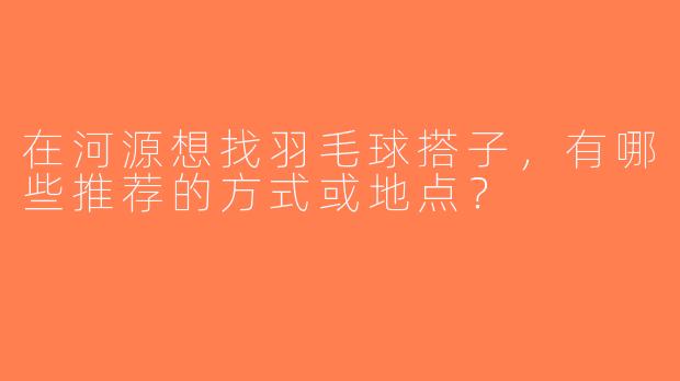 在河源想找羽毛球搭子，有哪些推荐的方式或地点？