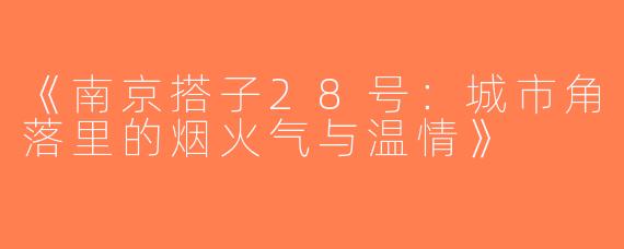 《南京搭子28号：城市角落里的烟火气与温情》