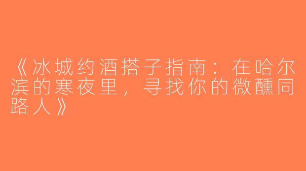 《冰城约酒搭子指南：在哈尔滨的寒夜里，寻找你的微醺同路人》