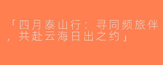 「四月泰山行：寻同频旅伴，共赴云海日出之约」