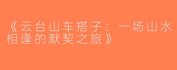 《云台山车搭子：一场山水相逢的默契之旅》