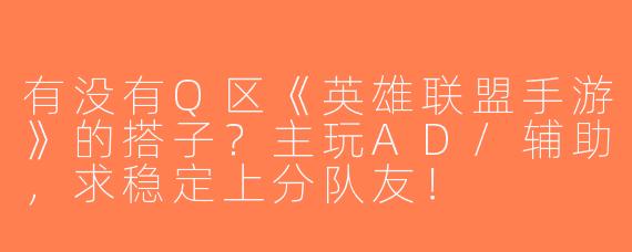 有没有Q区《英雄联盟手游》的搭子？主玩AD/辅助，求稳定上分队友！