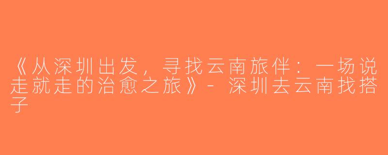 《从深圳出发，寻找云南旅伴：一场说走就走的治愈之旅》-深圳去云南找搭子
