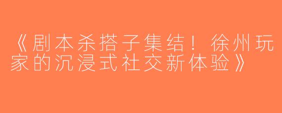 《剧本杀搭子集结！徐州玩家的沉浸式社交新体验》