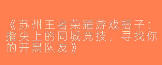 《苏州王者荣耀游戏搭子：指尖上的同城竞技，寻找你的开黑队友》