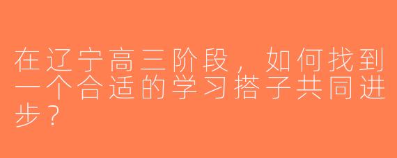 在辽宁高三阶段，如何找到一个合适的学习搭子共同进步？