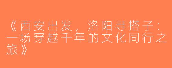 《西安出发，洛阳寻搭子：一场穿越千年的文化同行之旅》