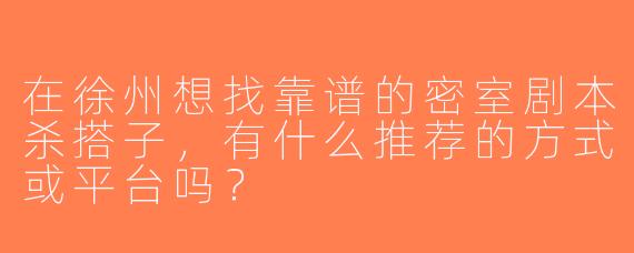 在徐州想找靠谱的密室剧本杀搭子，有什么推荐的方式或平台吗？