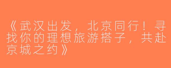 《武汉出发，北京同行！寻找你的理想旅游搭子，共赴京城之约》