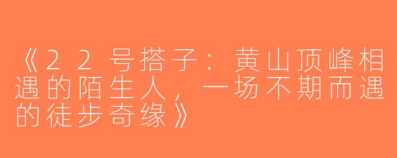 《22号搭子：黄山顶峰相遇的陌生人，一场不期而遇的徒步奇缘》