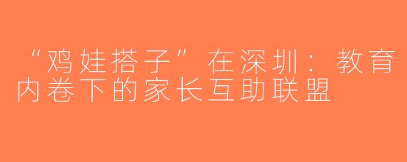 “鸡娃搭子”在深圳：教育内卷下的家长互助联盟