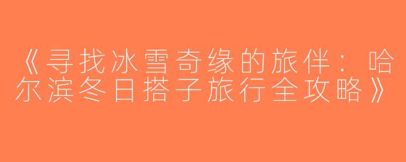 《寻找冰雪奇缘的旅伴：哈尔滨冬日搭子旅行全攻略》