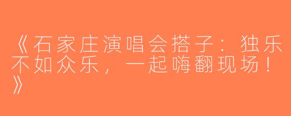 《石家庄演唱会搭子：独乐不如众乐，一起嗨翻现场！》