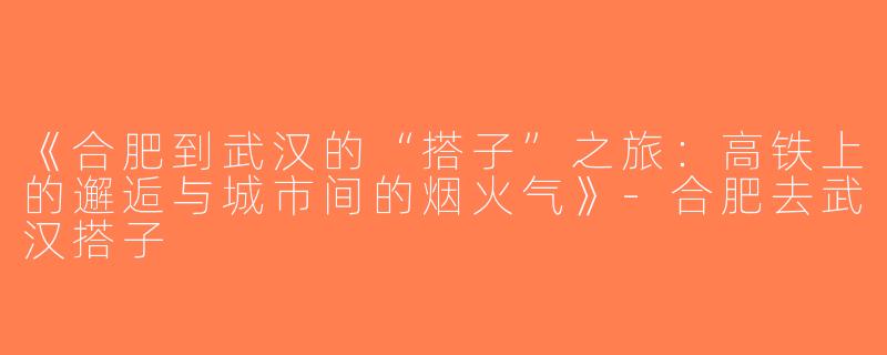 《合肥到武汉的“搭子”之旅：高铁上的邂逅与城市间的烟火气》-合肥去武汉搭子