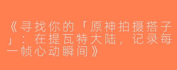 《寻找你的「原神拍摄搭子」：在提瓦特大陆，记录每一帧心动瞬间》