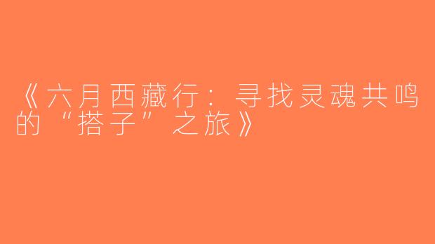 《六月西藏行：寻找灵魂共鸣的“搭子”之旅》