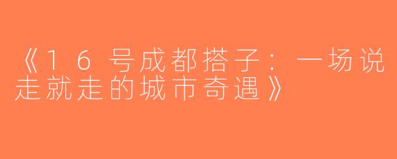 《16号成都搭子：一场说走就走的城市奇遇》