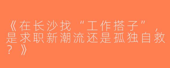 《在长沙找“工作搭子”，是求职新潮流还是孤独自救？》