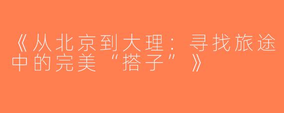 《从北京到大理：寻找旅途中的完美“搭子”》