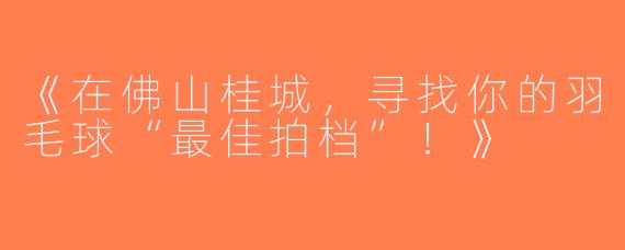 《在佛山桂城，寻找你的羽毛球“最佳拍档”！》