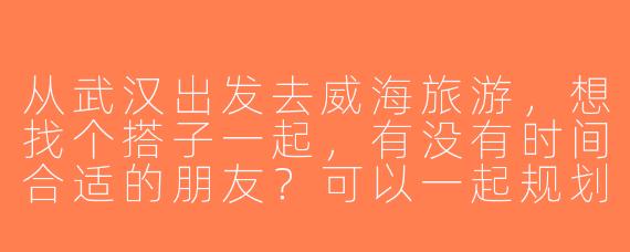 从武汉出发去威海旅游，想找个搭子一起，有没有时间合适的朋友？可以一起规划行程，分摊费用，主要想打卡火炬八街、刘公岛和吃海鲜！