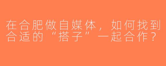 在合肥做自媒体，如何找到合适的“搭子”一起合作？