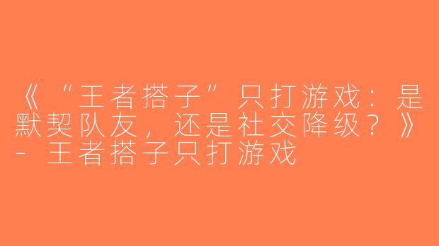 《“王者搭子”只打游戏：是默契队友，还是社交降级？》-王者搭子只打游戏