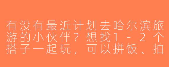 有没有最近计划去哈尔滨旅游的小伙伴？想找1-2个搭子一起玩，可以拼饭、拍照、互相照应~时间灵活，12月到1月都行，求捡或组队！